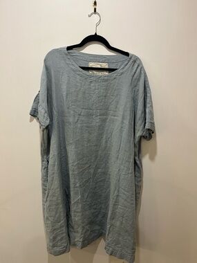 notPERFECTLINEN Light Blue Short Sleeve Linen Tee Dress